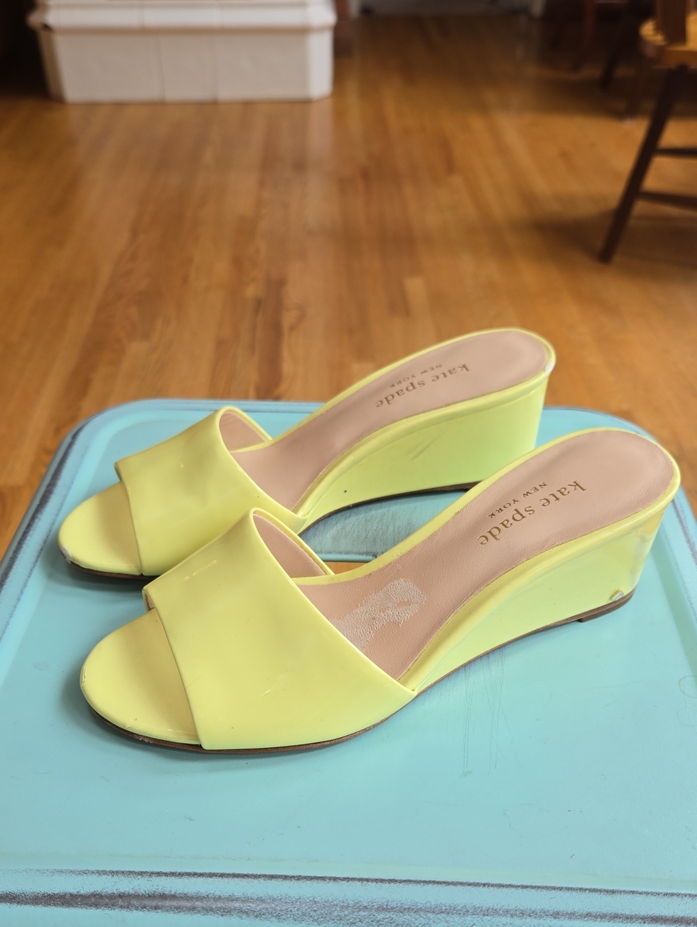 kate spade Butter Yellow Leather Wedge Slide Sandals Size 5